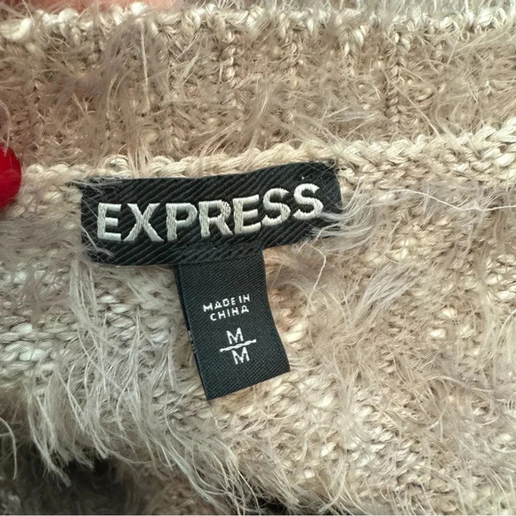EXPRESS | Mauve Fuzzy Eyelash Sweater Lace Up Front Plunge Cut - Picture 6 of 8